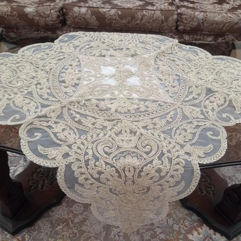 رومیزی دانتل مخمل مربع ترک سه تکه جدید مدل آنتیک در سه رنگ مختلف — تصویر ۴