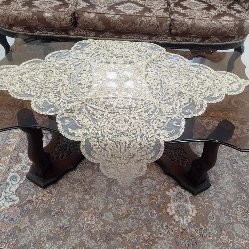 رومیزی دانتل مخمل مربع ترک سه تکه جدید مدل آنتیک در سه رنگ مختلف — تصویر ۷