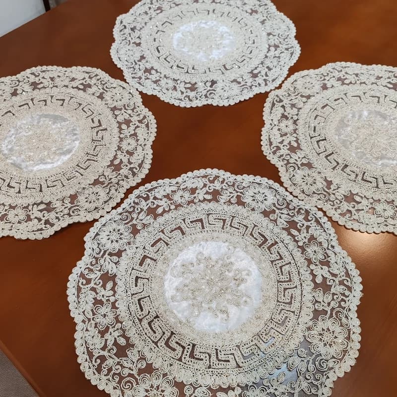 رومیزی عسلی دانتل مخمل مربع و گرد 40 سانتی
