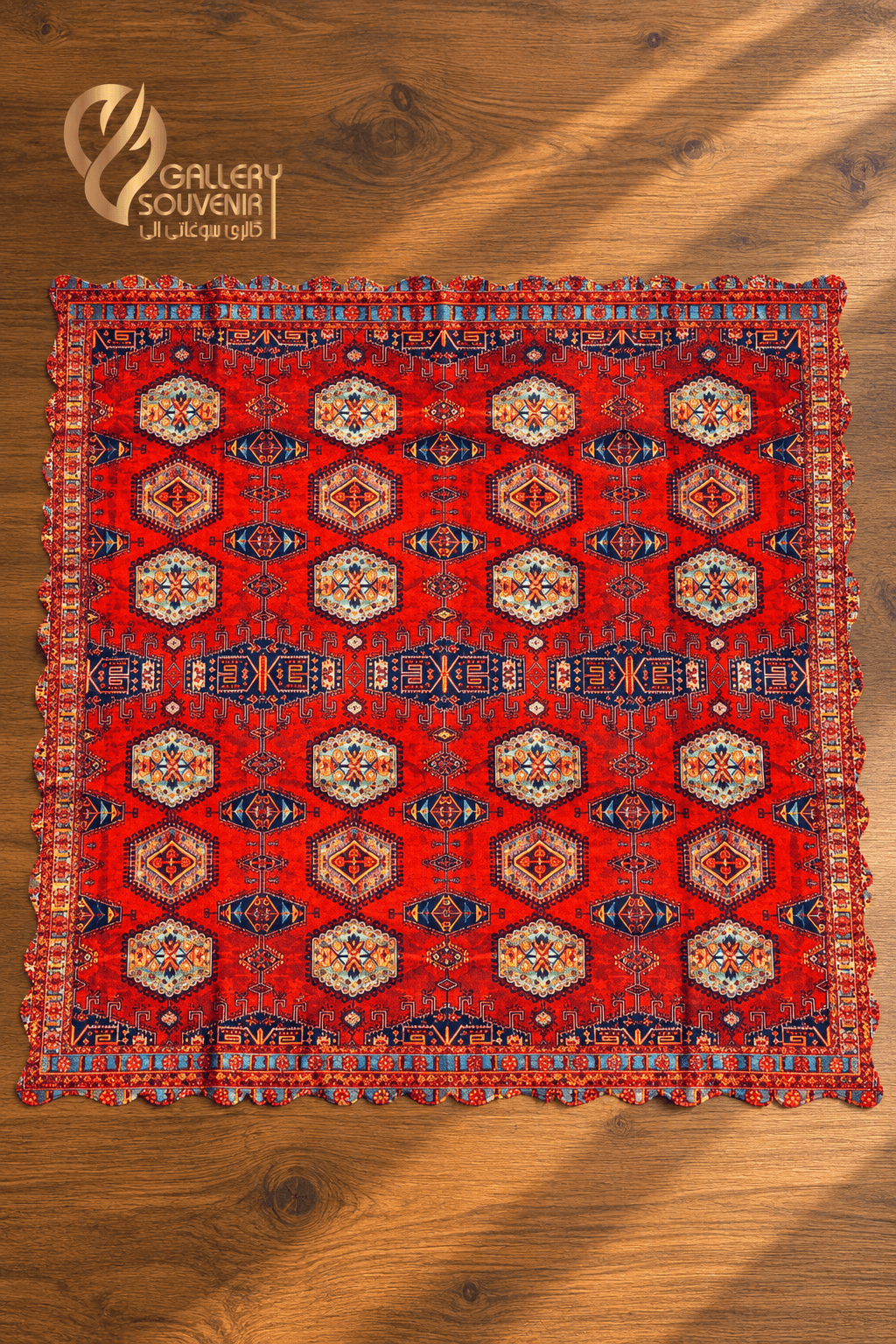 رومیزی مربع مخمل طرح گلیم ۵