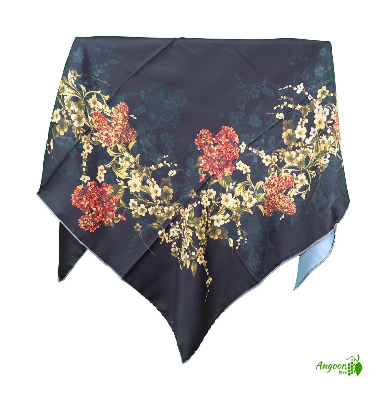 روسری ابریشم حاشیه گل قواره 120 کد scarf-QU6PL1168 — تصویر ۲