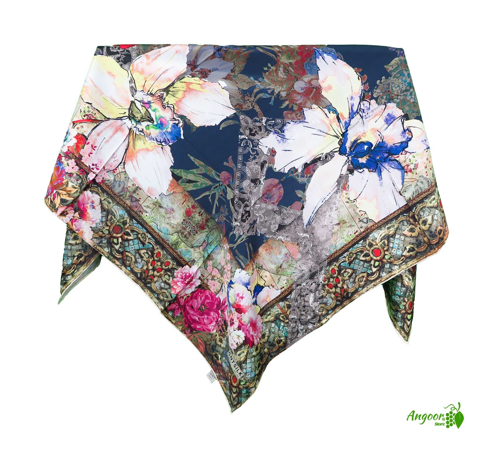 روسری ابریشم شاد مجلسی قواره 120 کد scarf-79SZ41161 — تصویر ۶