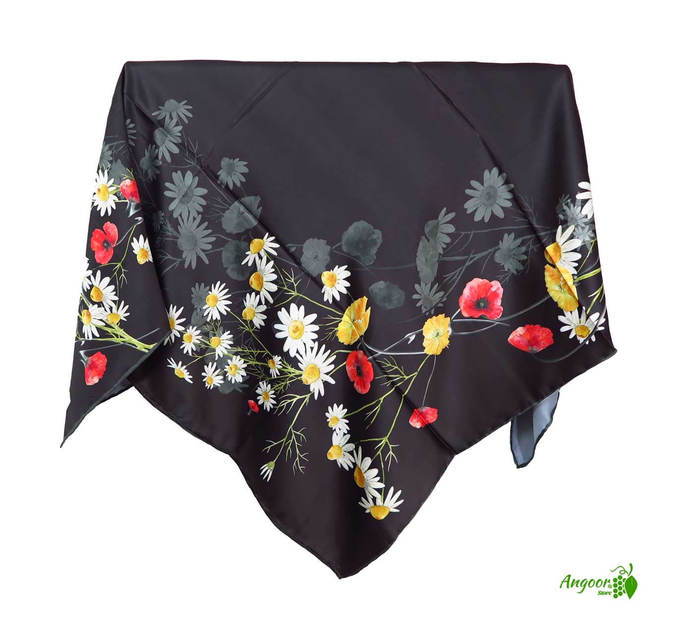 روسری ابریشم حاشیه گل ریز قواره 120 کد scarf-2HLVK1127 — تصویر ۲