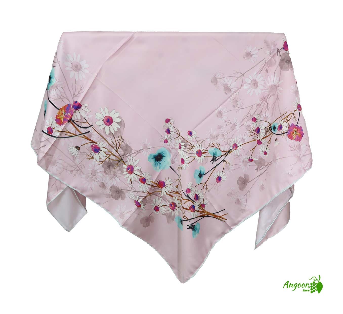 روسری ابریشم حاشیه گل ریز قواره 120 کد scarf-2HLVK1127 — تصویر ۵