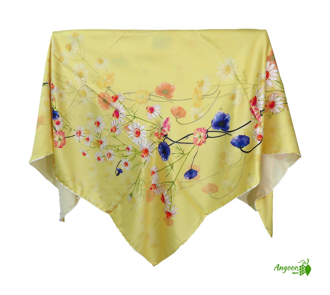 روسری ابریشم حاشیه گل ریز قواره 120 کد scarf-2HLVK1127 — تصویر ۴