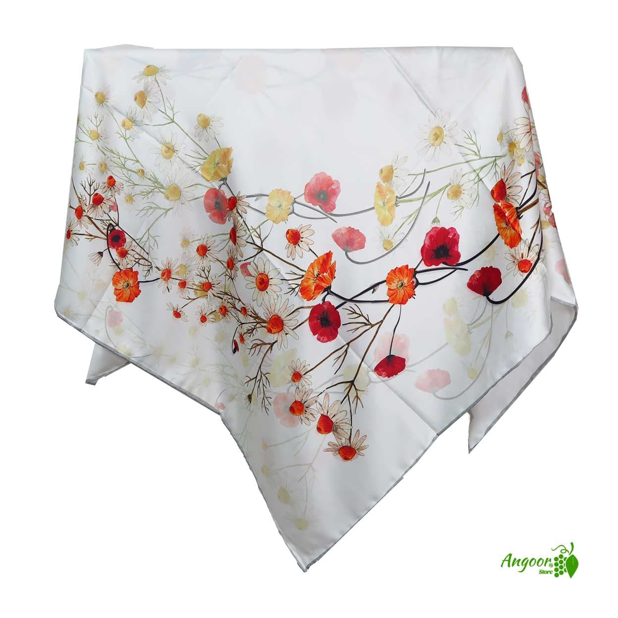 روسری ابریشم حاشیه گل ریز قواره 120 کد scarf-2HLVK1127 — تصویر ۶