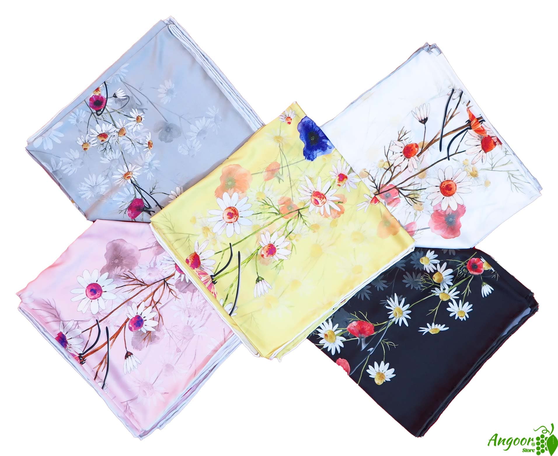 روسری ابریشم حاشیه گل ریز قواره 120 کد scarf-2HLVK1127 — تصویر ۳
