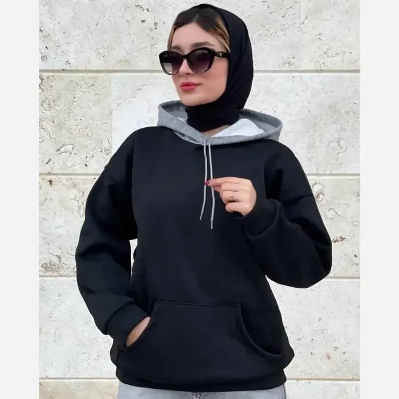 هودی دورس اسپان داخل کرکی کلاهدار فری سایز طوسی — تصویر ۴