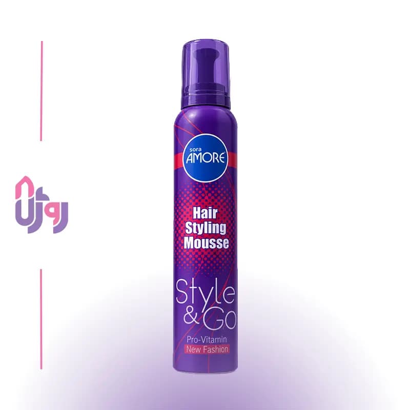 اسپری حالت دهنده مو سورا آمور Sora Amore مدل موس حالت‌دهنده مو New Fashion پرو ویتامین Pro-Vitamin حجم 225 میلی‌لیتر