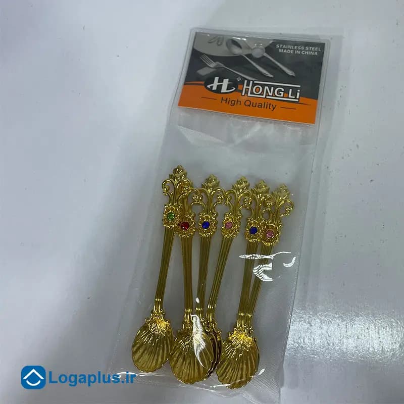 قاشق مرباخوری طلایی طرح گل – 6 عددی — تصویر ۳