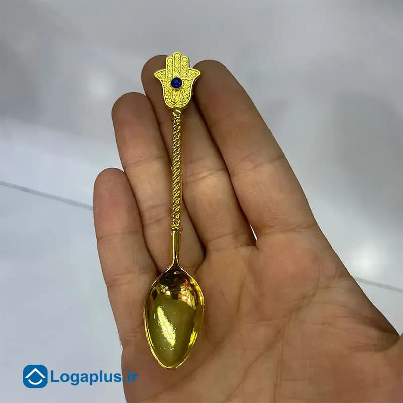 قاشق مرباخوری طلایی طرح دست نگین دار – 6 عددی — تصویر ۲