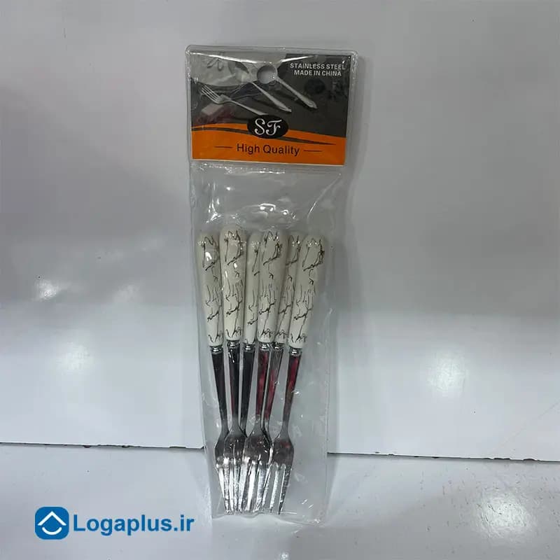 چنگال میوه‌خوری 6 عددی لوکس با دسته سرامیکی طرح ماربل — تصویر ۴