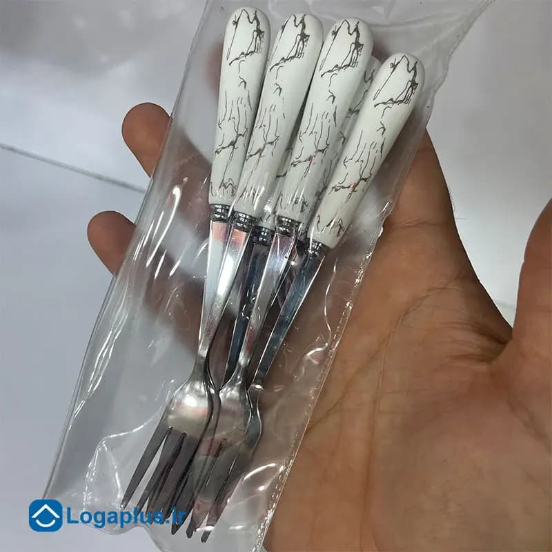 چنگال میوه‌خوری 6 عددی لوکس با دسته سرامیکی طرح ماربل — تصویر ۲