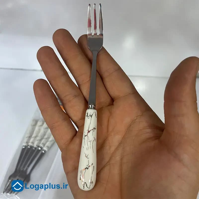 چنگال میوه‌خوری 6 عددی لوکس با دسته سرامیکی طرح ماربل — تصویر ۳