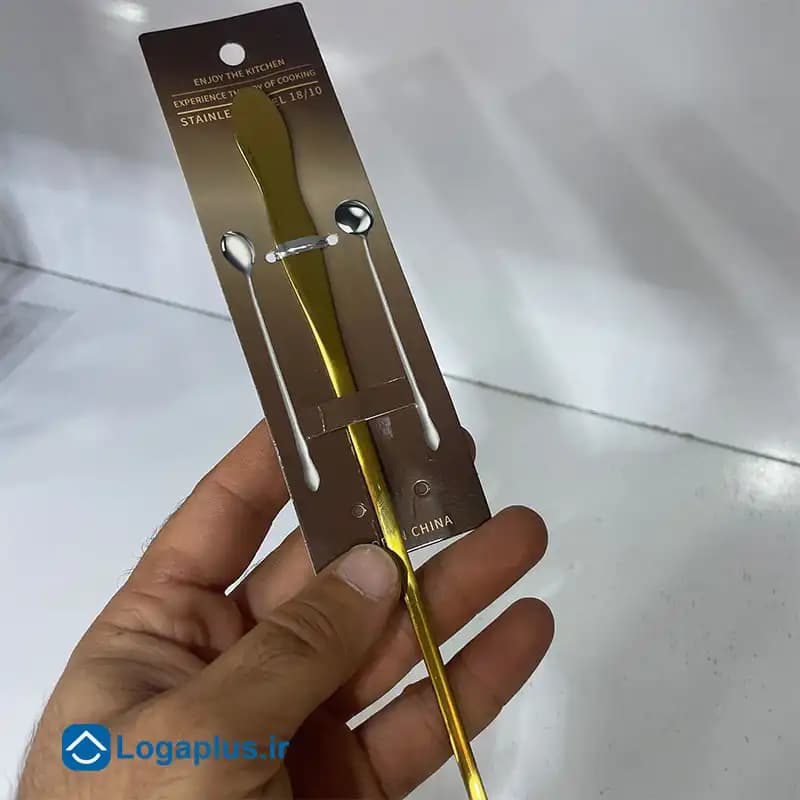 قاشق و همزن پارچ طلایی و سیلور دسته بلند با استیل 18/10 — تصویر ۳