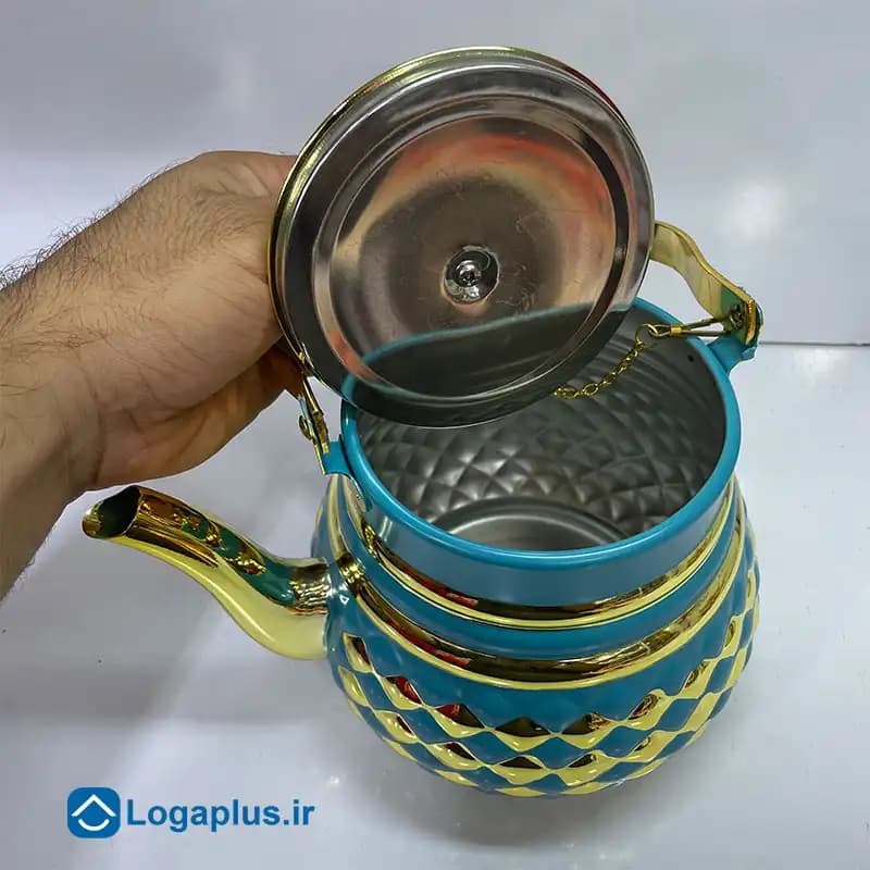 کتری تک استیل طرح آنتیک با درب زنجیردار — تصویر ۷