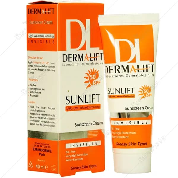 کرم ضدآفتاب پوست چرب SPF50 سان لیفت (بی رنگ) درمالیفت