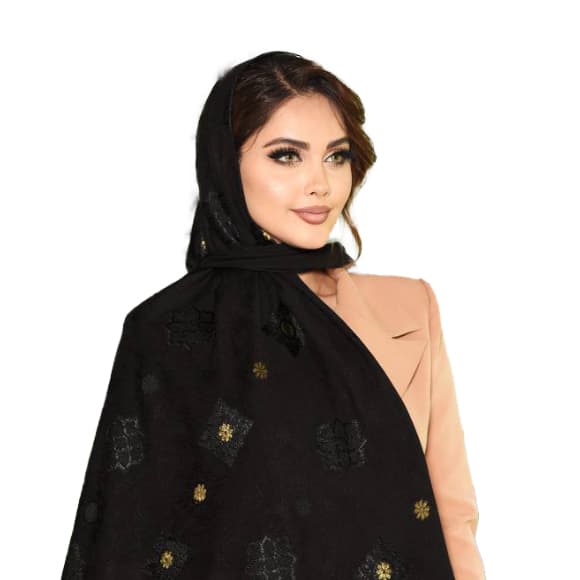 روسری مشکی طلایی مجلسی حریر وارداتی شاهدخت sh-harir1