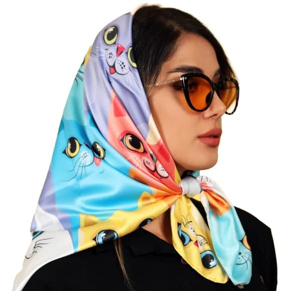 روسری مینی ابریشمی شاهدخت طرح گربه SH-miniscarfCAT