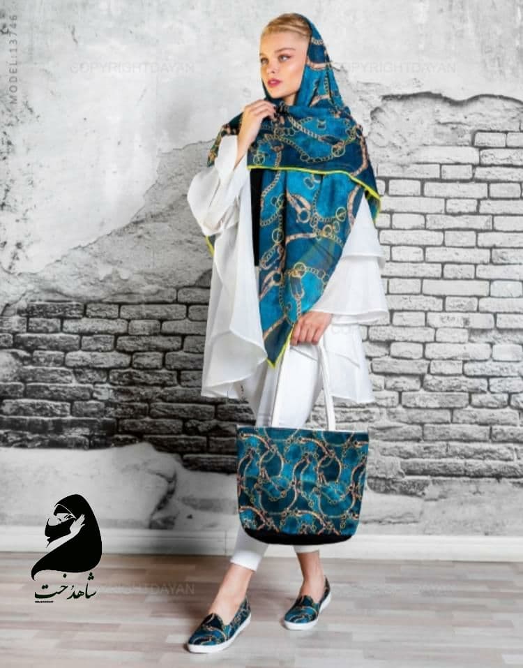 ست کیف و روسری شاهدخت طرح فیروزه ای زنجیری — تصویر ۲