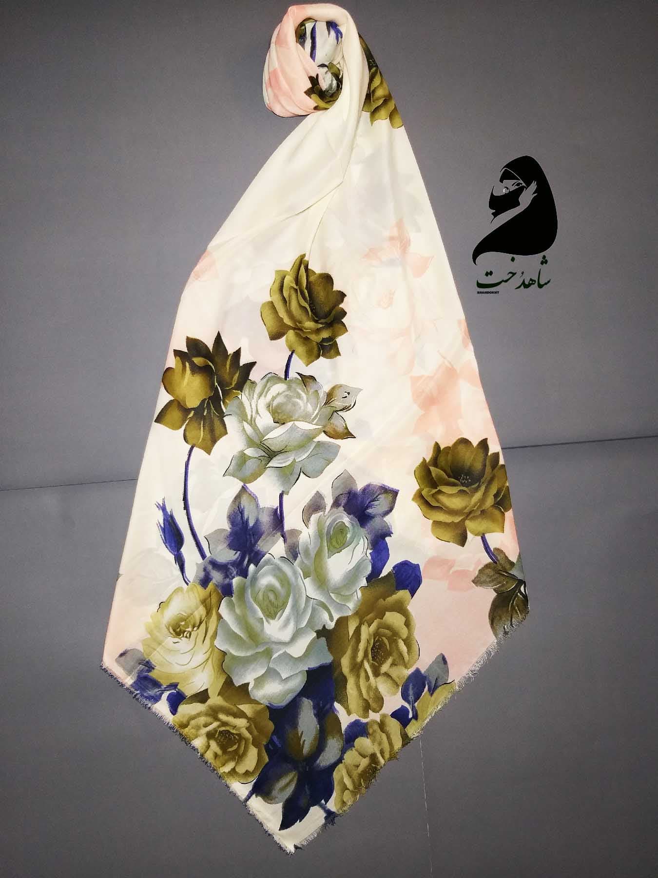 روسری نخی طرح گل رز محو قواره متوسط ارزان SH-0232 — تصویر ۲