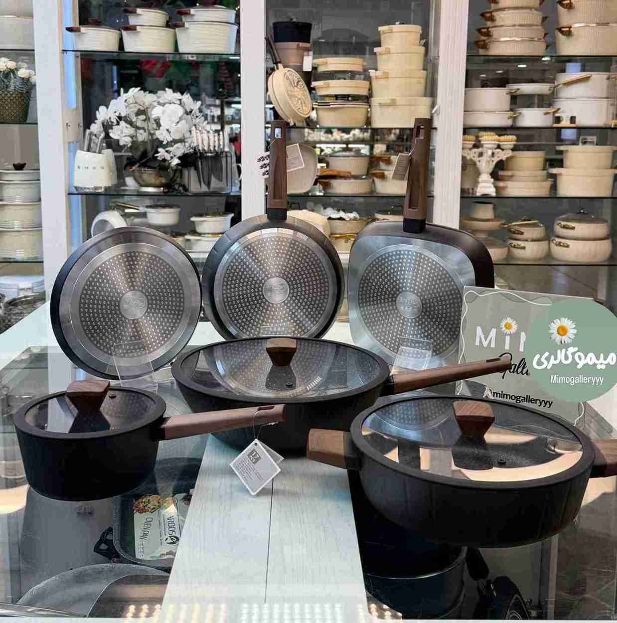 سرویس قابلمه ۱۷ پارچه برند گرای پن مدل دسته طرح چوبی — تصویر ۶
