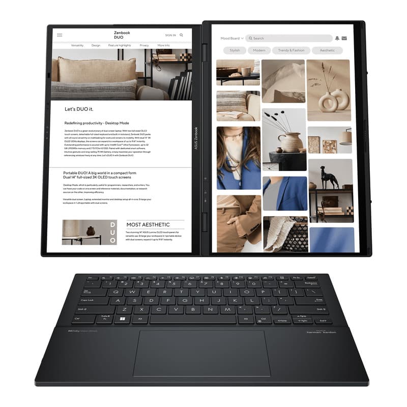 لپ‌تاپ 14 اینچی ایسوس مدل Zenbook DUO UX8406CA-Core Ultra 9 285H-32GB LPDDR5X-2TB SSD-Dual WUXGA OLED Touch 60Hz-W — تصویر ۳