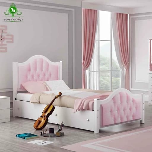 تخت خواب یک نفره دخترانه MDF وکیوم مدل رویا مبلمان فرنا مدل 1145239