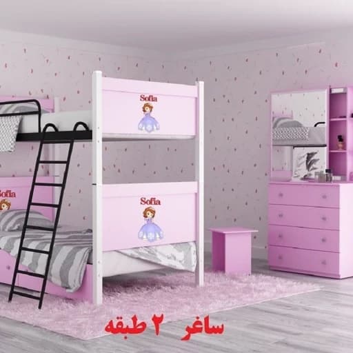 تخت خواب دو طبقه دخترانه مدل صوفیا با کفی بدون کشو بدون تشک مبلمان فرنا مدل 1145159