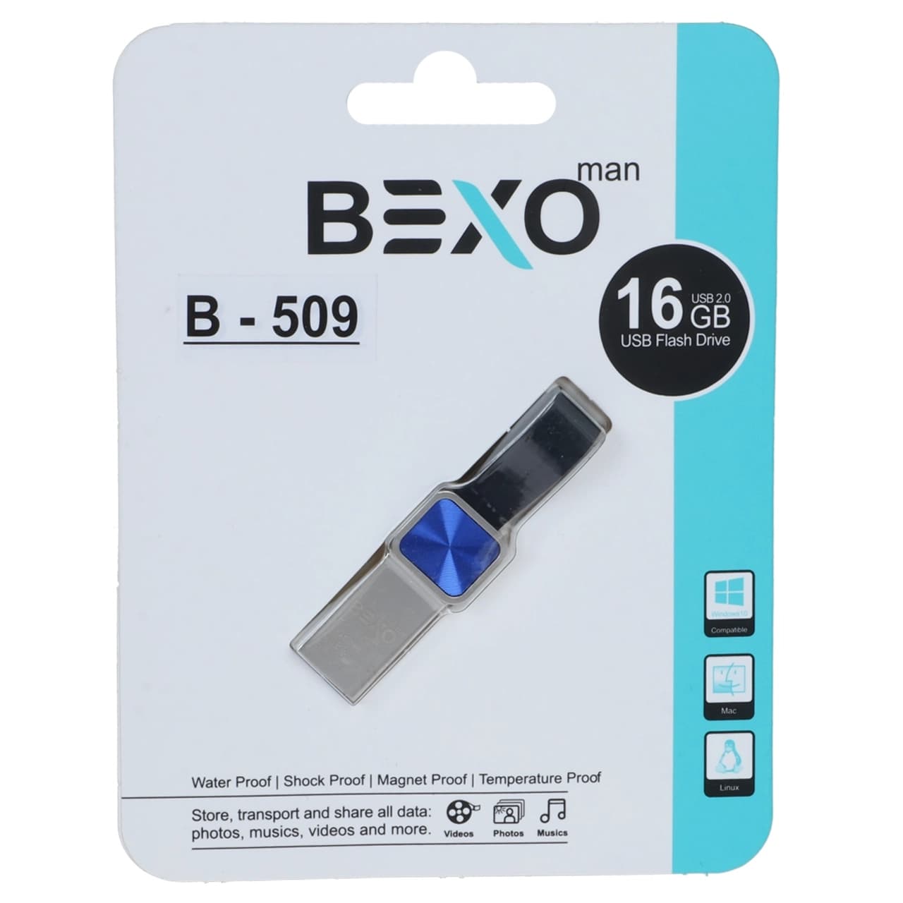 فلش مموری BEXO USB2.0 مدل B-509 ظرفیت 16GB – آبی (گارانتی داده پردازی آواتک) — تصویر ۲