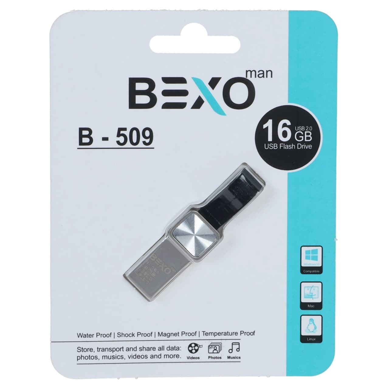 فلش مموری BEXO USB2.0 مدل B-509 ظرفیت 16GB – نقره ای (گارانتی داده پردازی آواتک) — تصویر ۲
