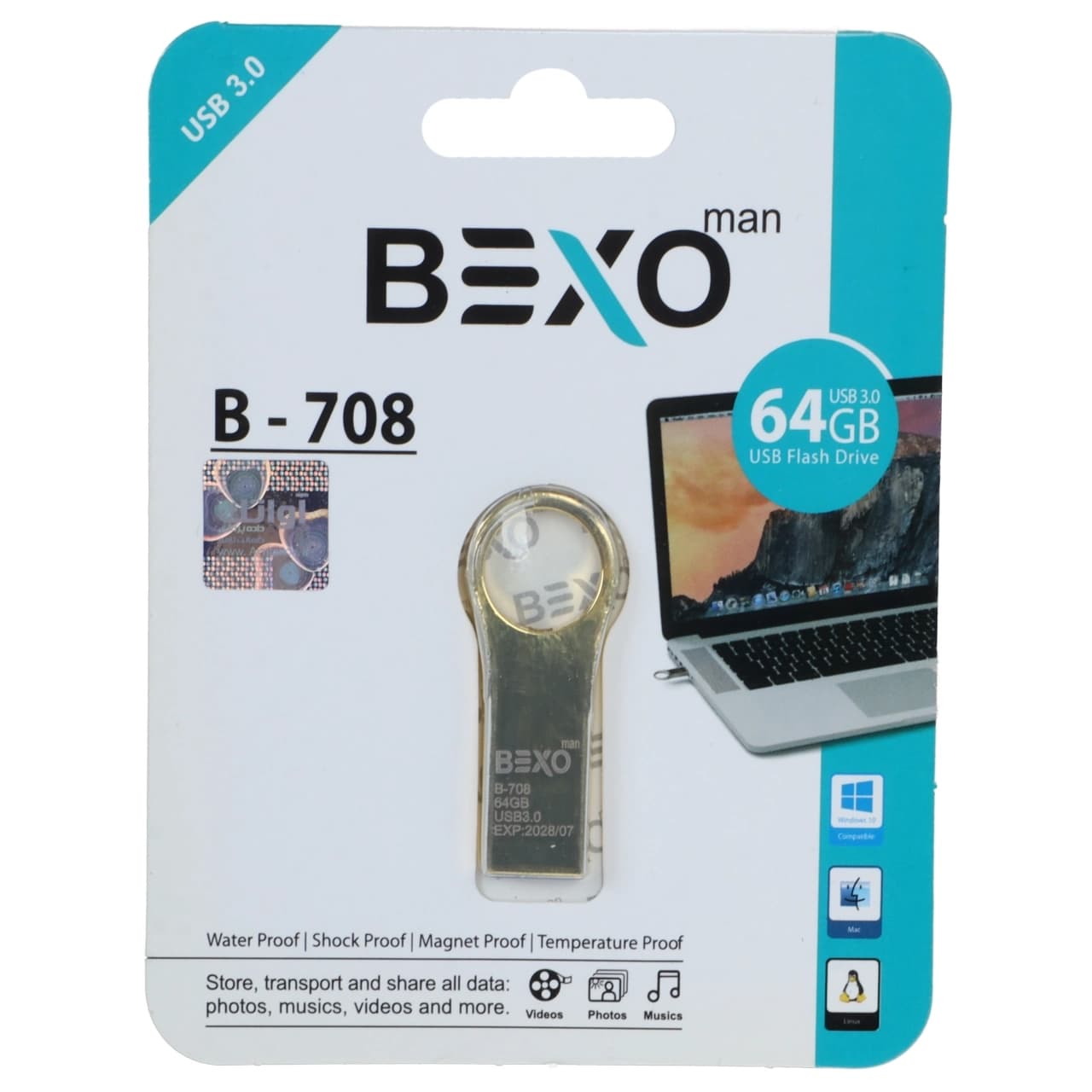 فلش مموری BEXO USB3.0 مدل B-708 ظرفیت 64GB – طلایی (گارانتی داده پردازی آواتک) — تصویر ۲