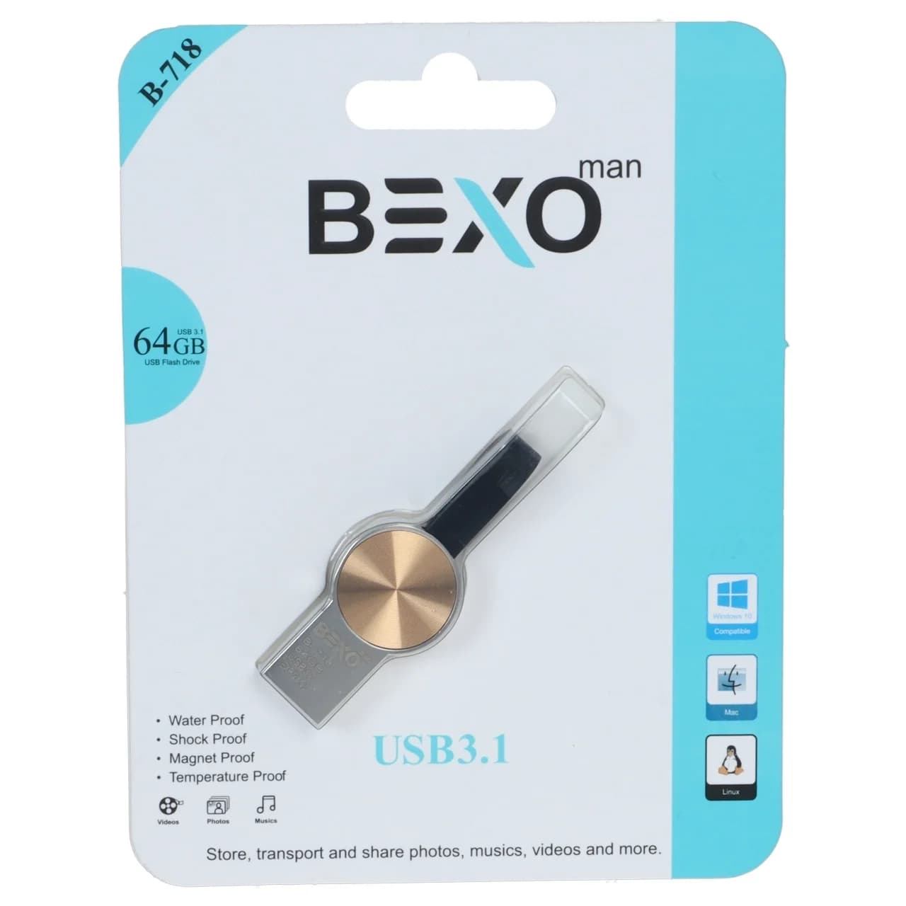 فلش مموری BEXO USB3.1 مدل B-718 ظرفیت 64GB – طلایی (گارانتی داده پردازی آواتک)