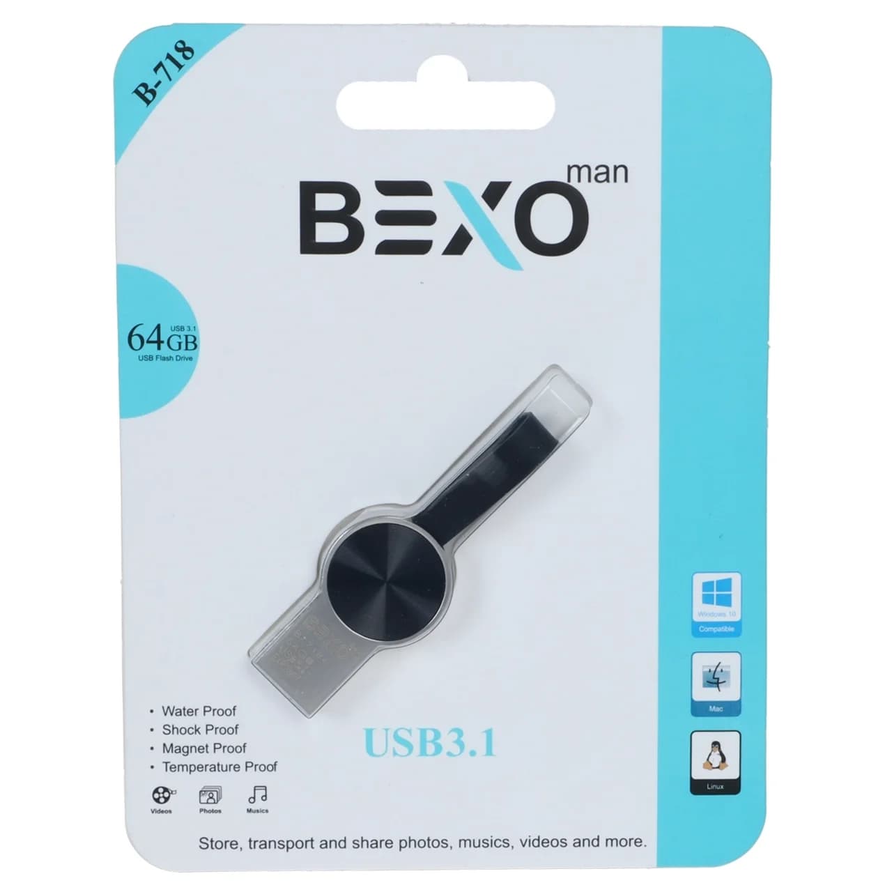 فلش مموری BEXO USB3.1 مدل B-718 ظرفیت 64GB – مشکی (گارانتی داده پردازی آواتک)