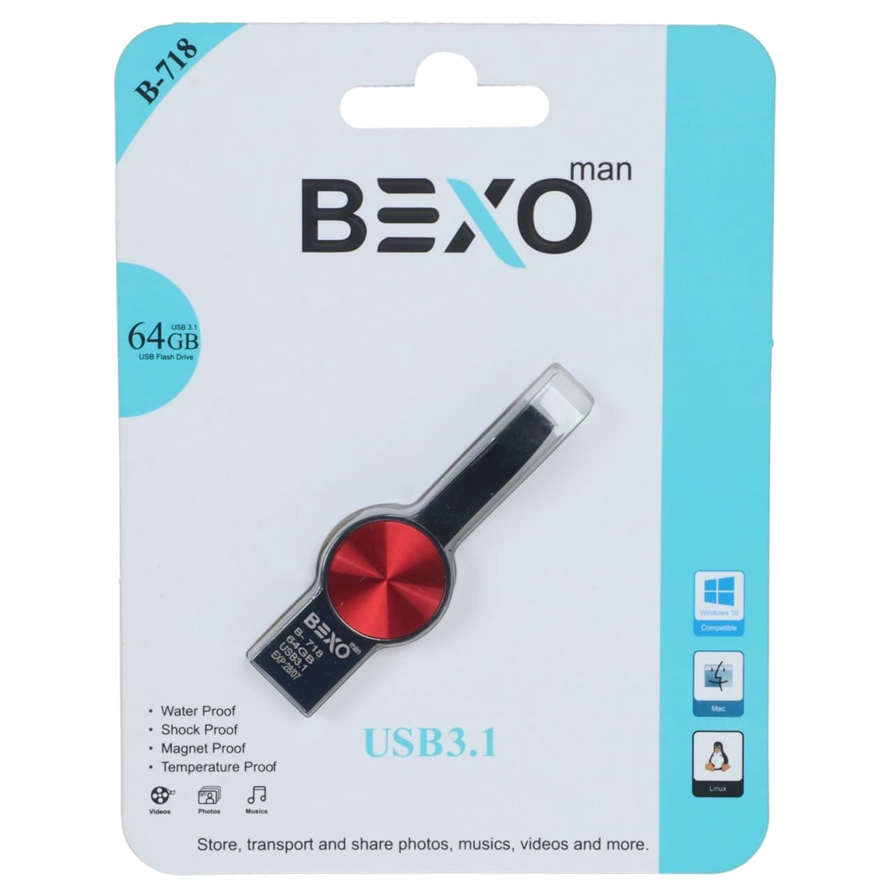 فلش مموری BEXO USB3.1 مدل B-718 ظرفیت 64GB – قرمز مشکی (گارانتی داده پردازی آواتک) — تصویر ۲