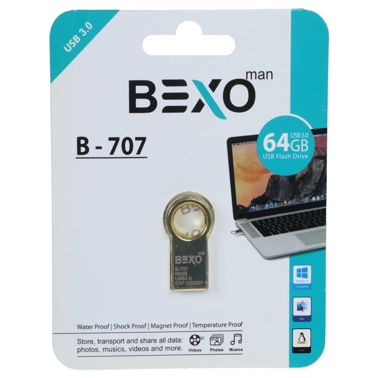 فلش مموری BEXO USB3.0 مدل B-707 ظرفیت 64GB – طلایی (گارانتی داده پردازی آواتک)