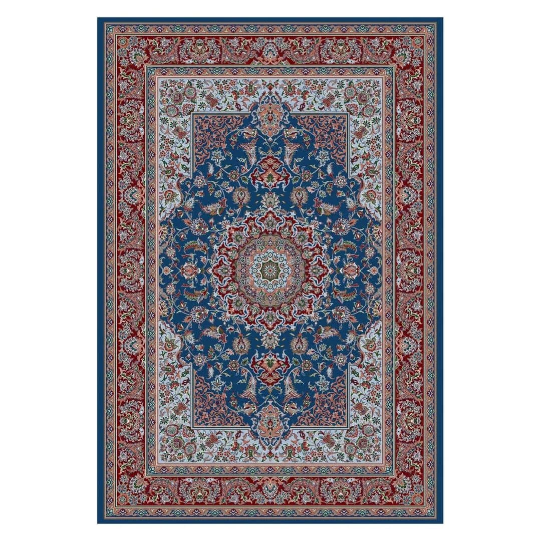 فرشینه مخمل ترک طرح لچک ترنج نیلی کد U5-102