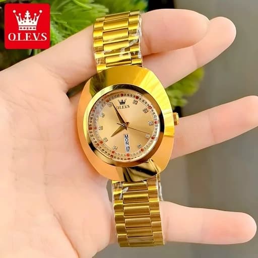 ساعت مچی زنانه رنگ طلایی برند Olevs اورجینال 7017