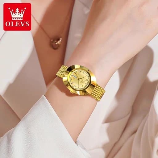ساعت مچی زنانه رنگ طلایی برند Olevs اورجینال 7017 — تصویر ۲