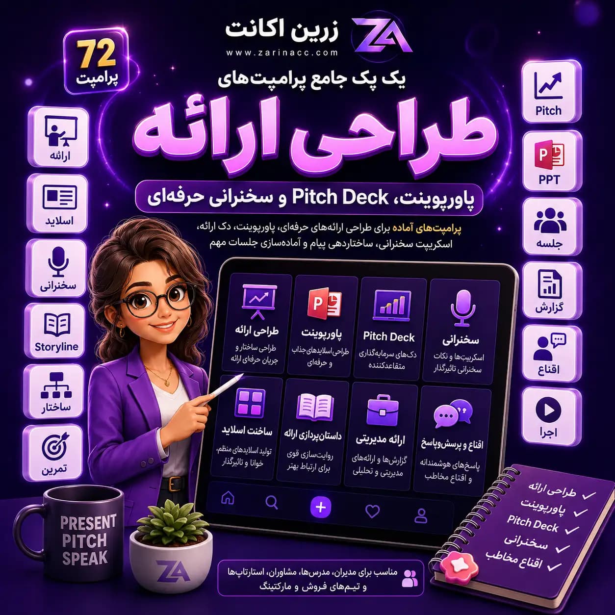 پک جامع پرامپت های طراحی ارائه، پاورپوینت، Pitch Deck و سخنرانی حرفه ای