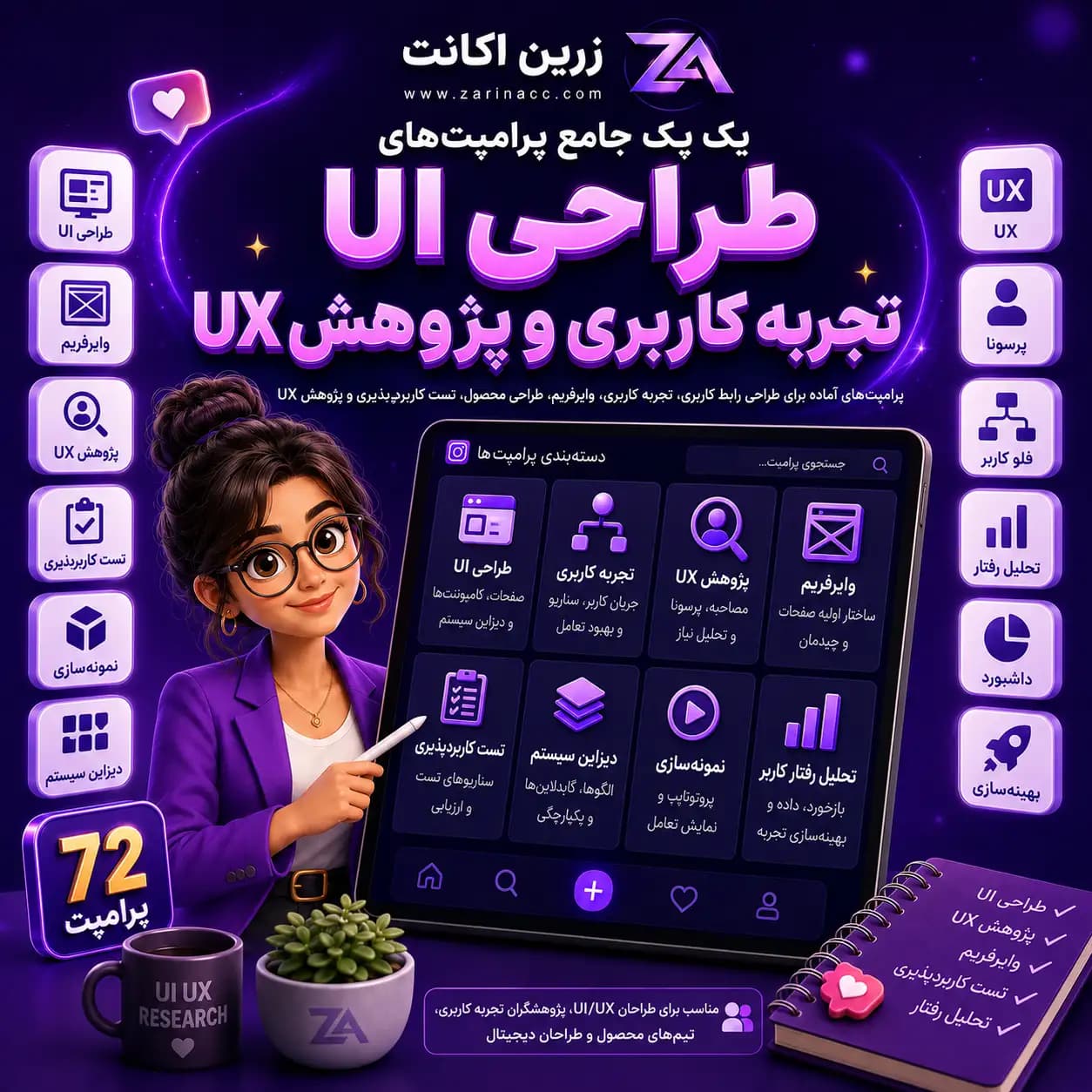 پک جامع پرامپت های طراحی UI، تجربه کاربری و پژوهش UX