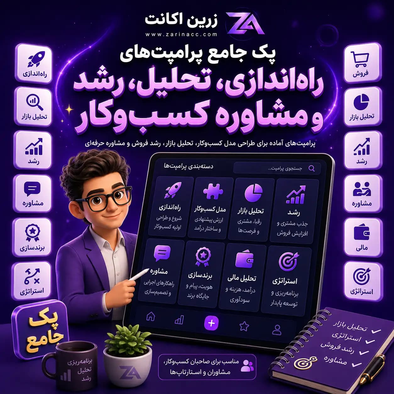 پک جامع پرامپت های راه اندازی، تحلیل، رشد و مشاوره کسب وکار