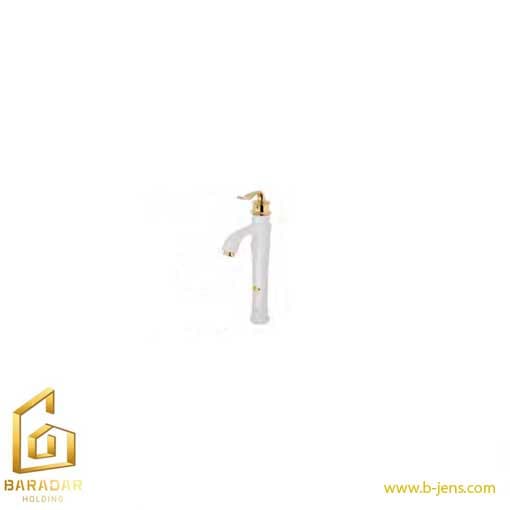 شیر روشویی پایه بلند ارمغان مدل ژاسپر سفید طلایی