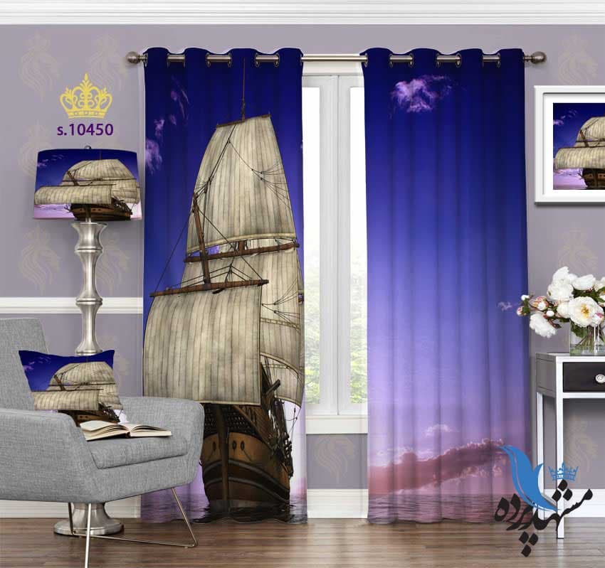 پرده پانچ طبیعت طرح کشتی بادبانی S10450