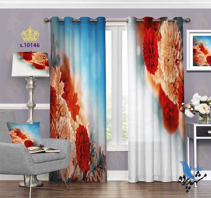 پرده پانچ گلدار طرح گلها S10146