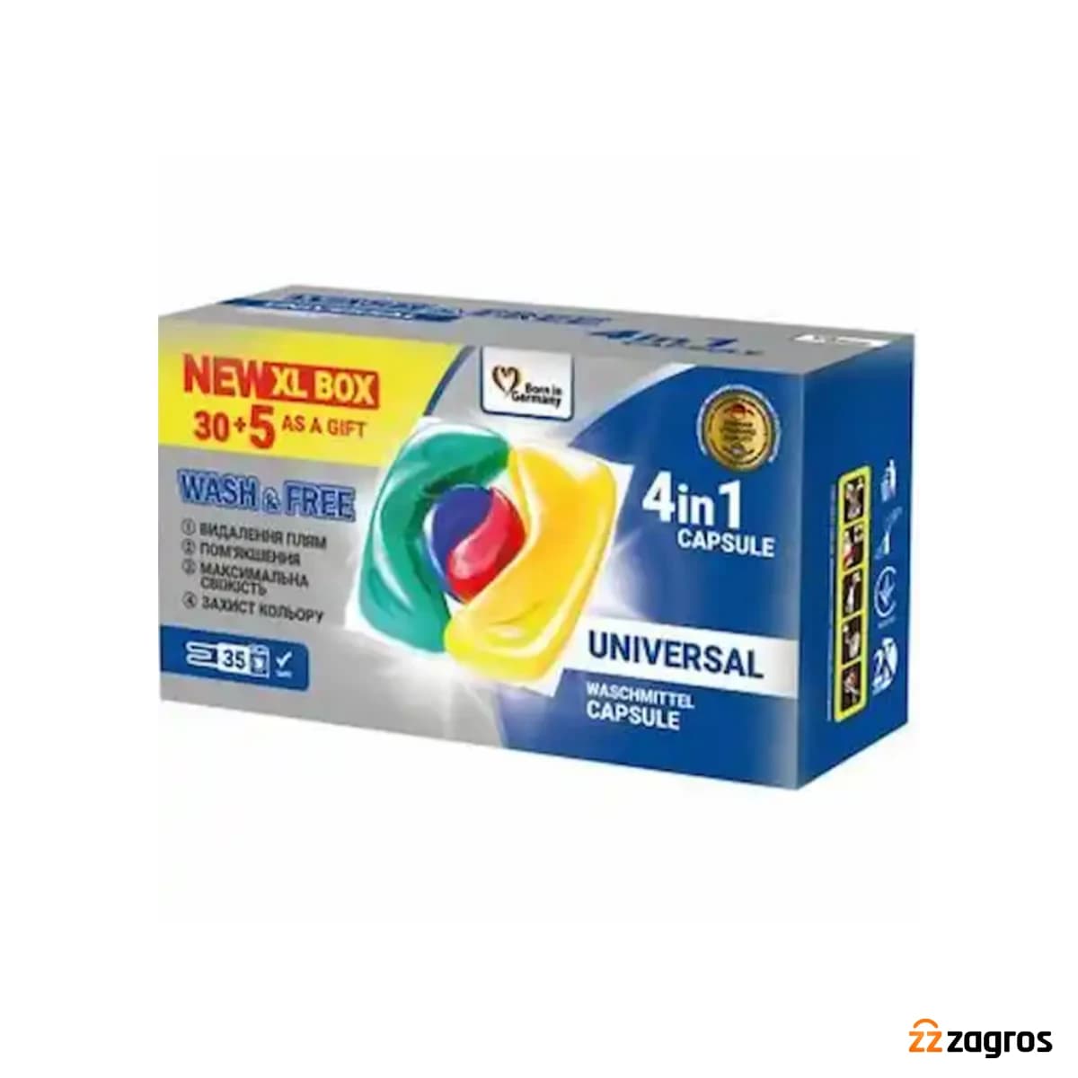 قرص ماشین لباسشویی واش اند فری WASH & FREE 4 IN 1 CAPSULE بسته 35 عددی