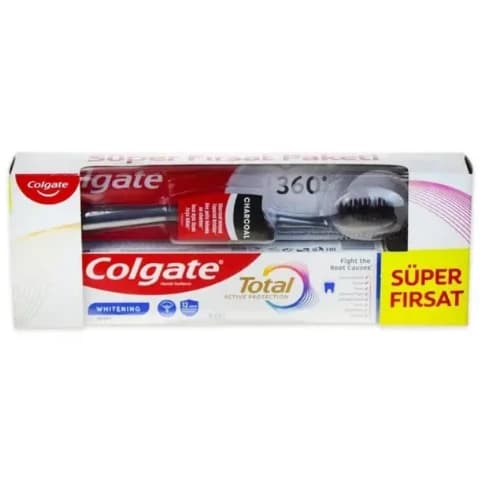 پک مسواک ذغالی و خمیردندان کلگیت Colgate Total Beyazlik سفید کننده 50 میل