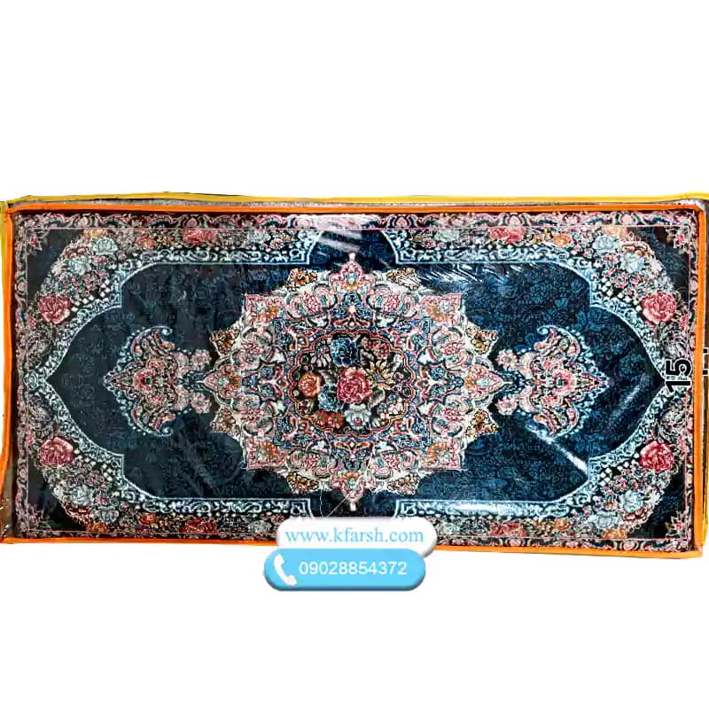 پشتی فرش ماشینی 700شانه طرح کارینا سرمه ای کد15