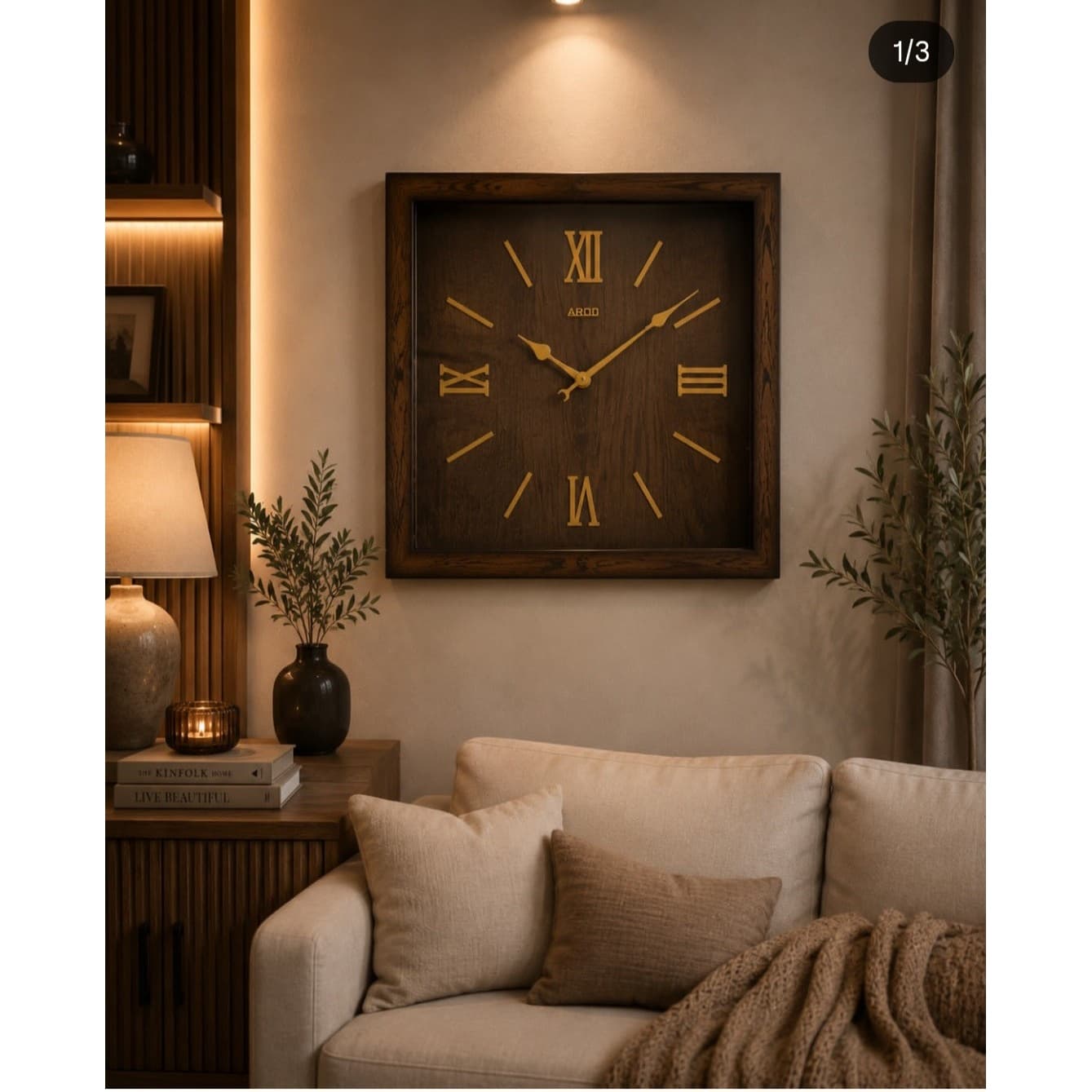 ساعت دیواری چوبی مربع فیلبندشاپ مدل 840372