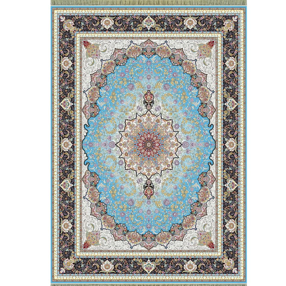 طرح والا آبی فرش ماشینی 1200 شانه کاشان